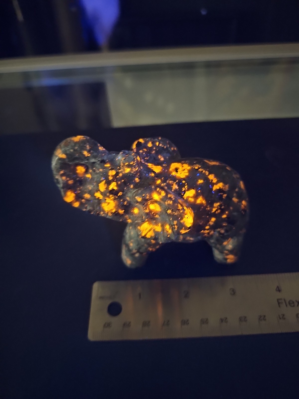 Natural Yooperlite Elephant Carving 3.5″ Hand Carved UV Reactive Crystal Glow