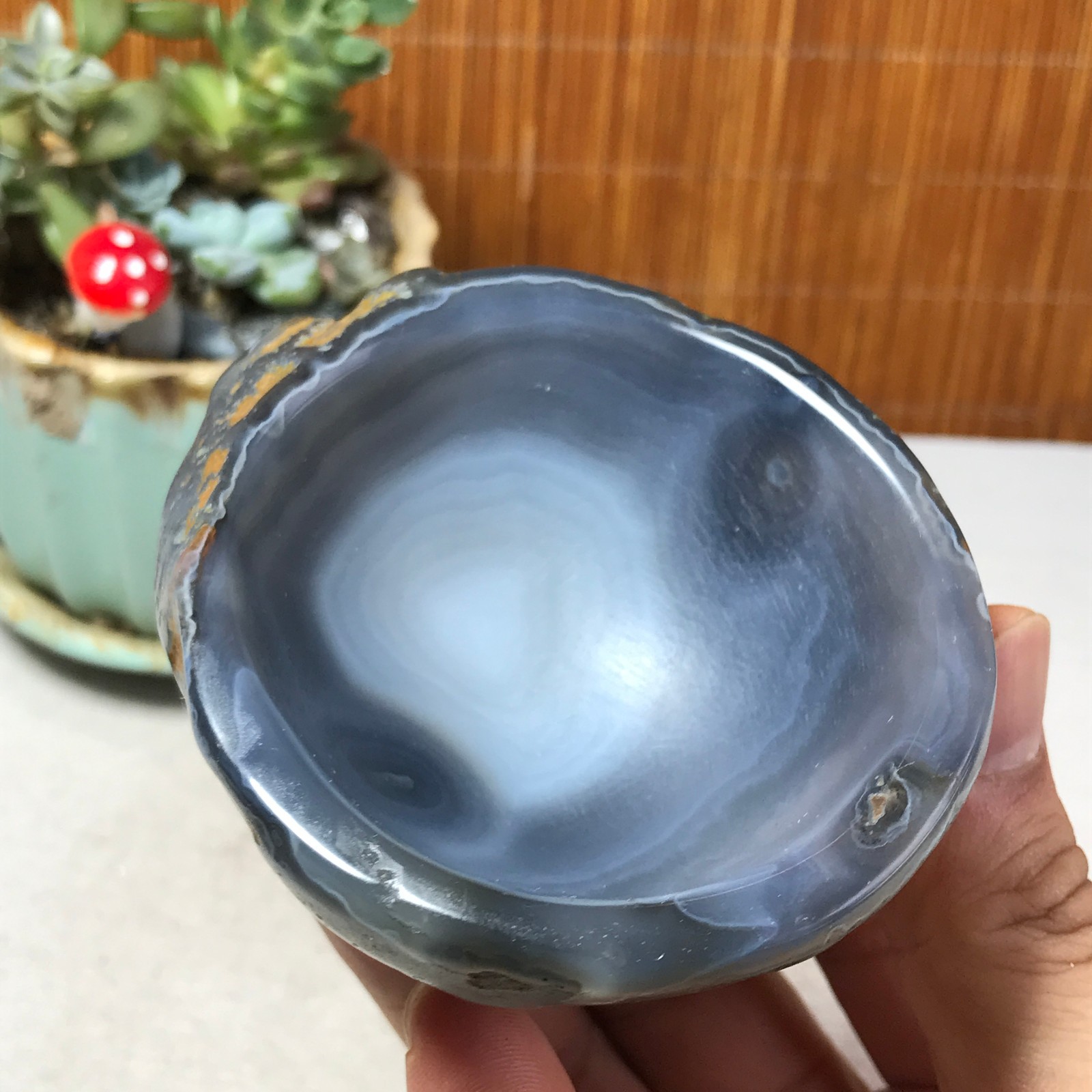 88-73-40mm Natural Polished Agate Carved Stone Rock Ashtray Ash Tray 257g A6326
