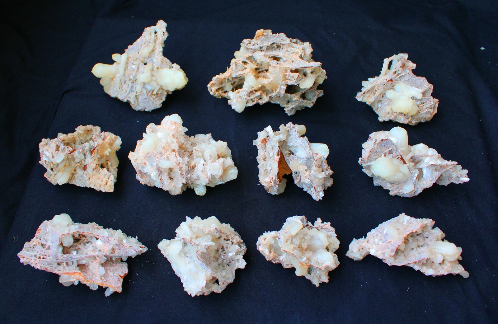 LOT OF STILBITE ON CHALCEDONY CORAL ( 11 NOS ) MINERAL SPECIMEN INDIA