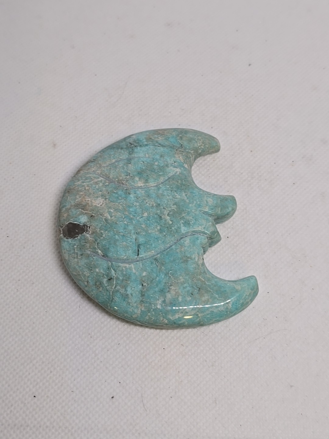 Amazonite Hand Carved Moon With Face Polished Double Sided