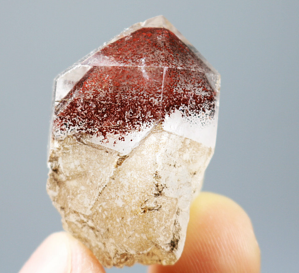 Natural Red Pyramid Strawberry Quartz Crystal Cluster Point Mineral Specimen