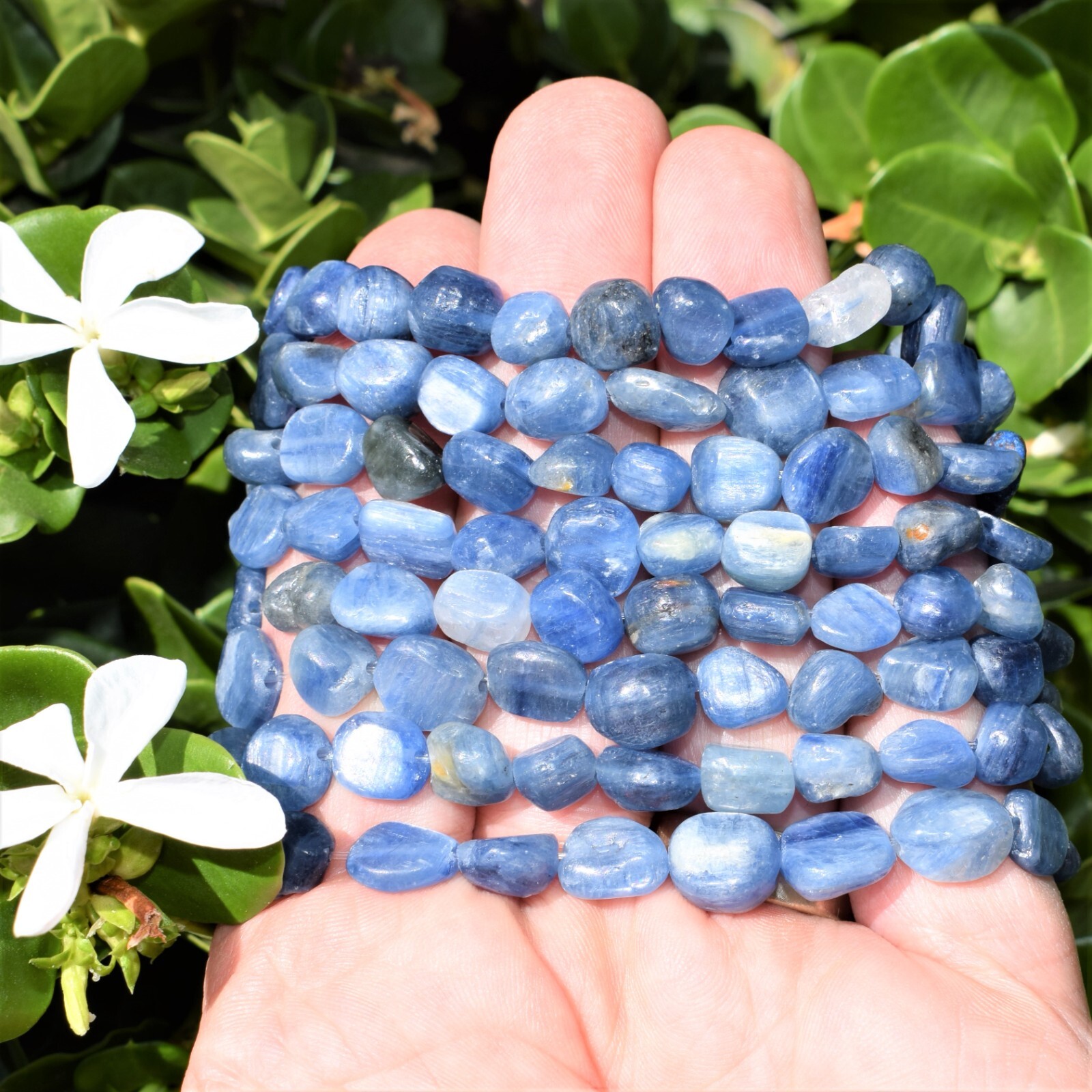 Charged Natural Blue Kyanite Nugget Stretchy Bracelet + Selenite Puffy Heart