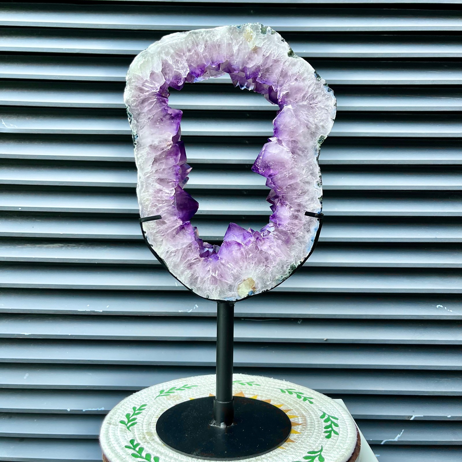 9.6 LB Amethyst Geode Slice Crystal Purple Druzy Oval Office Desk Shelf Decor