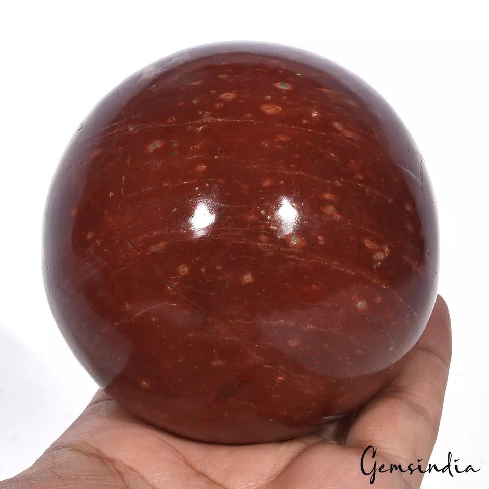 Natural Red Jasper Sphere 3.3Inch Polished Crystal Ball For Healing & Meditation
