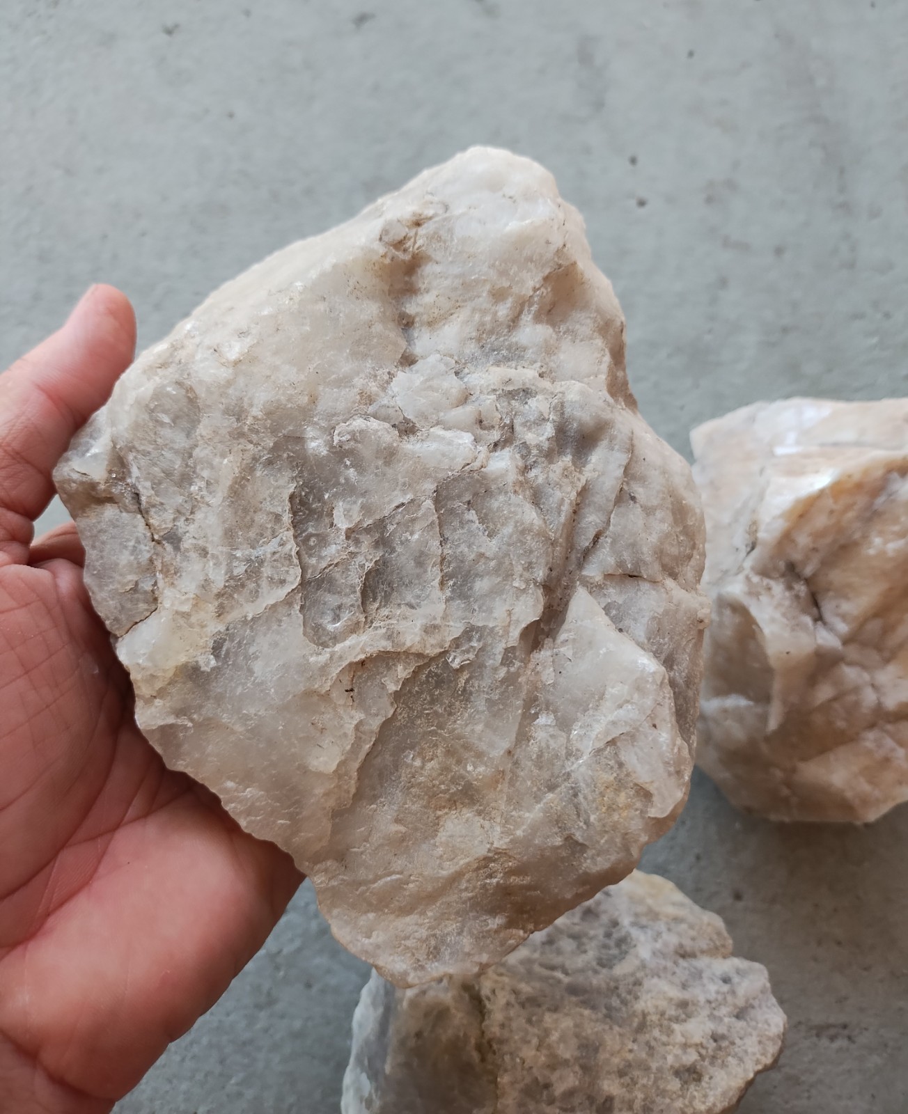 LARGE NATURAL ROUGH WHITE QUARTZ DISPLAY, GARDEN, ETC. PIECES, OVER 5LB LOT OF 3