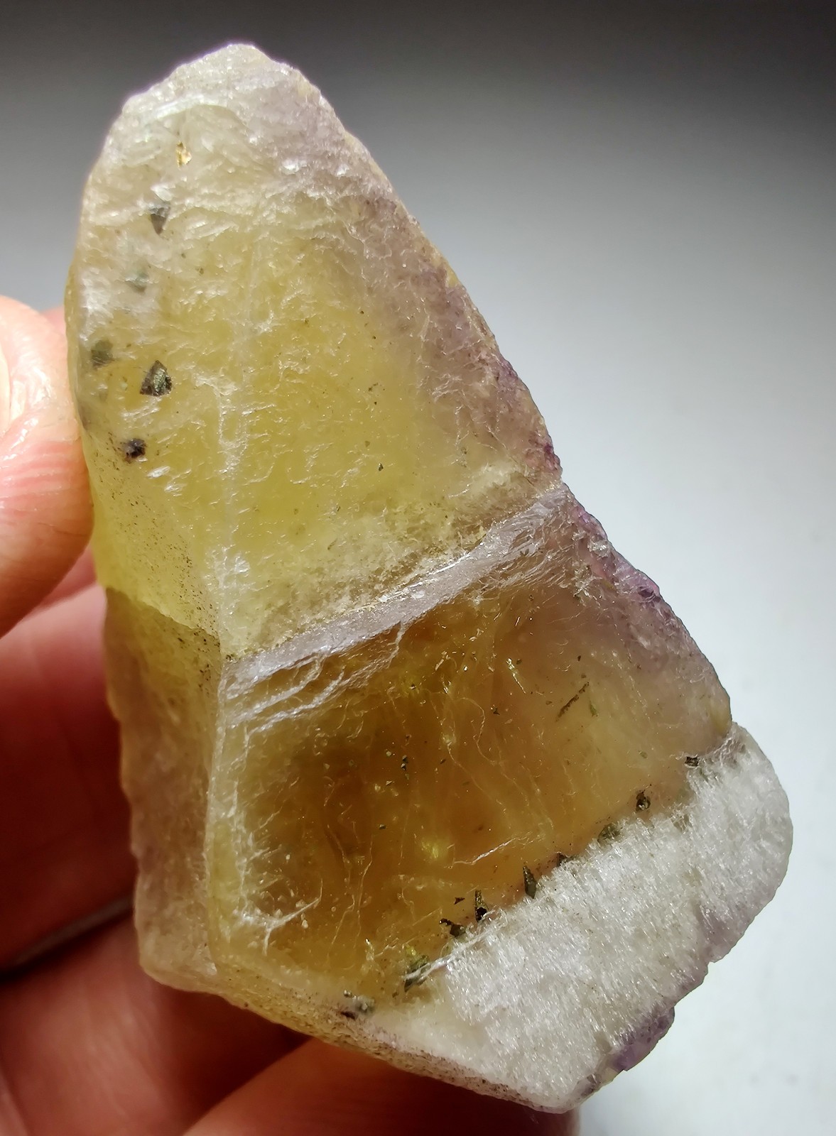 Fluorite crystal with Chalcopyrite inclusions. Cave in Rock, Illinois. 55 grams.