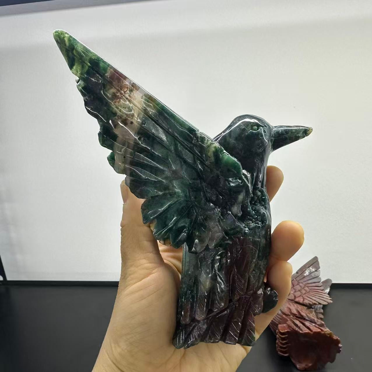 1pc Natural Ocean Jasper hummingbird skull Quartz crystal carved reiki decor
