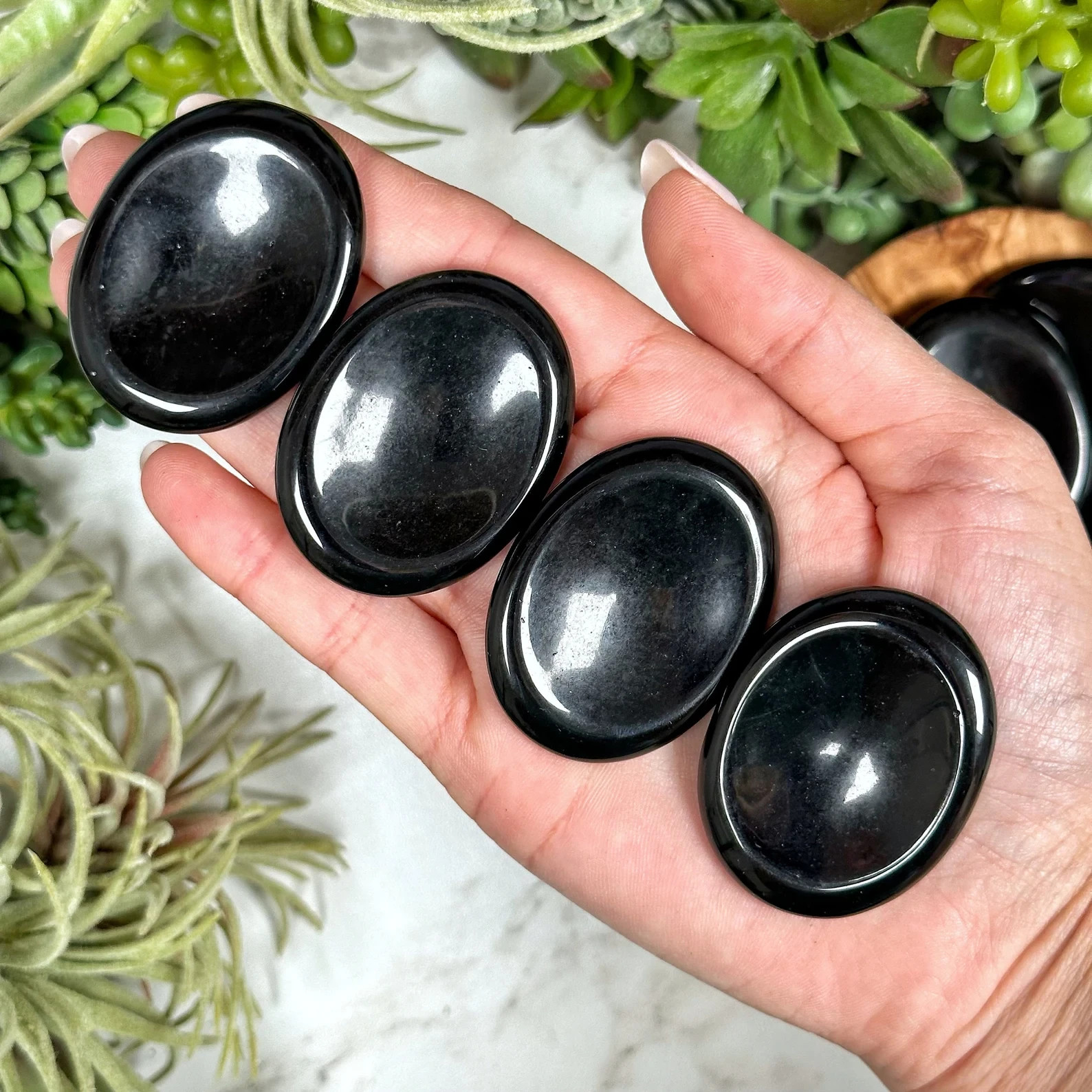 3pcs Black Obsidian Worry Stone Healing Energy Mineral Specimen Palm Stone Decor