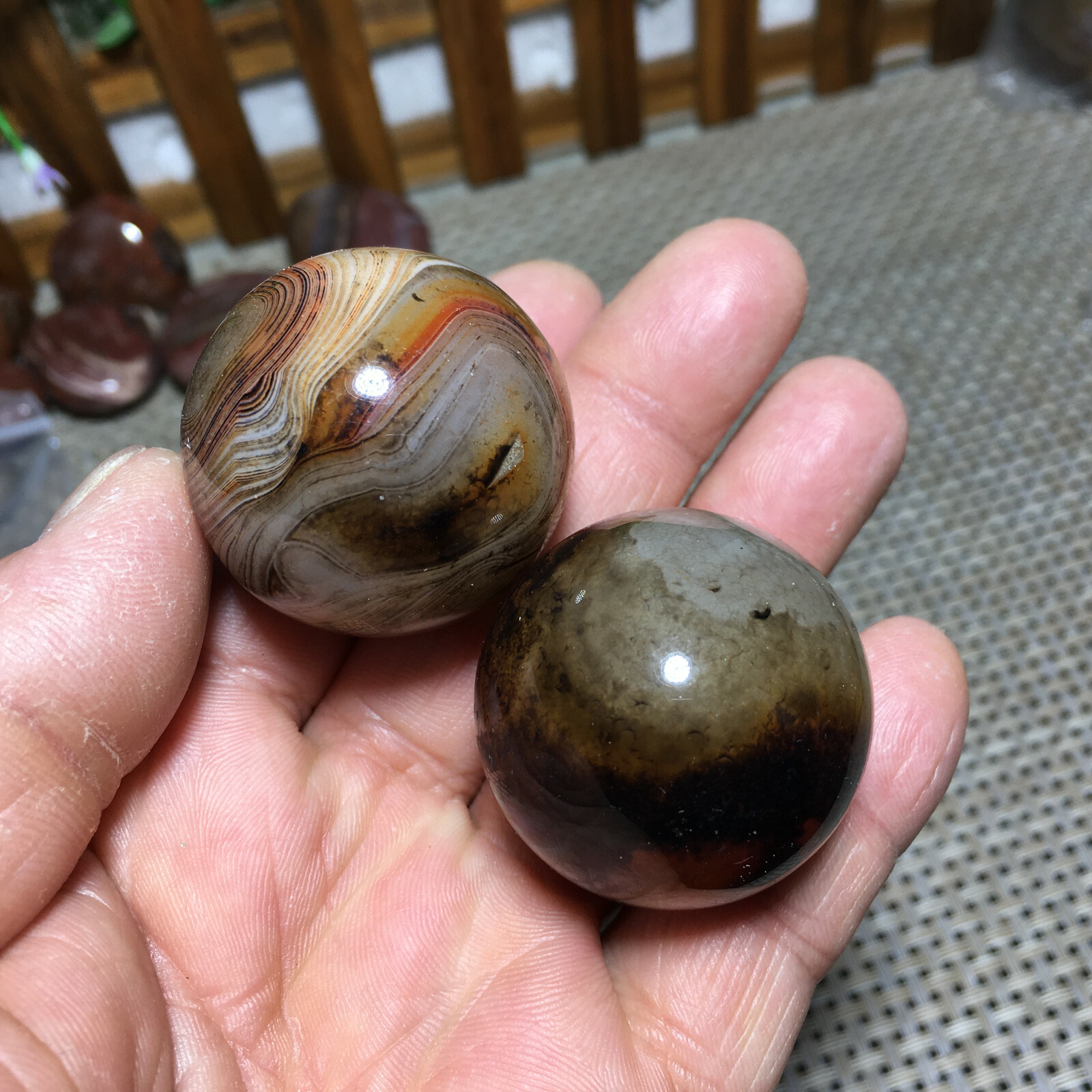 114g 2PC Natural Silk Agate Polished Sphere Ball Madagascar 9610