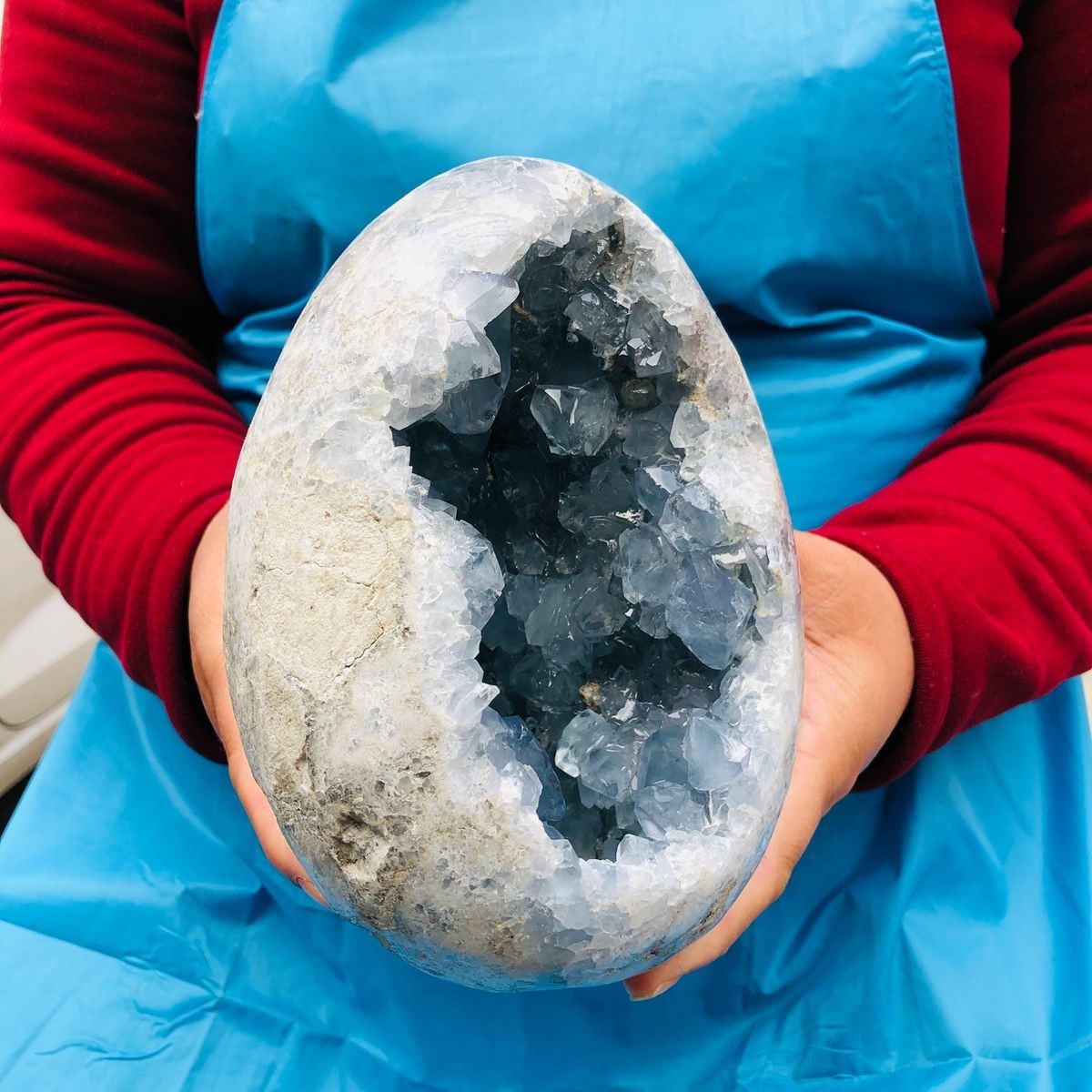 7.56LB Natural Blue Celestite Geode Quartz Crystal Mineral Specimen Healing