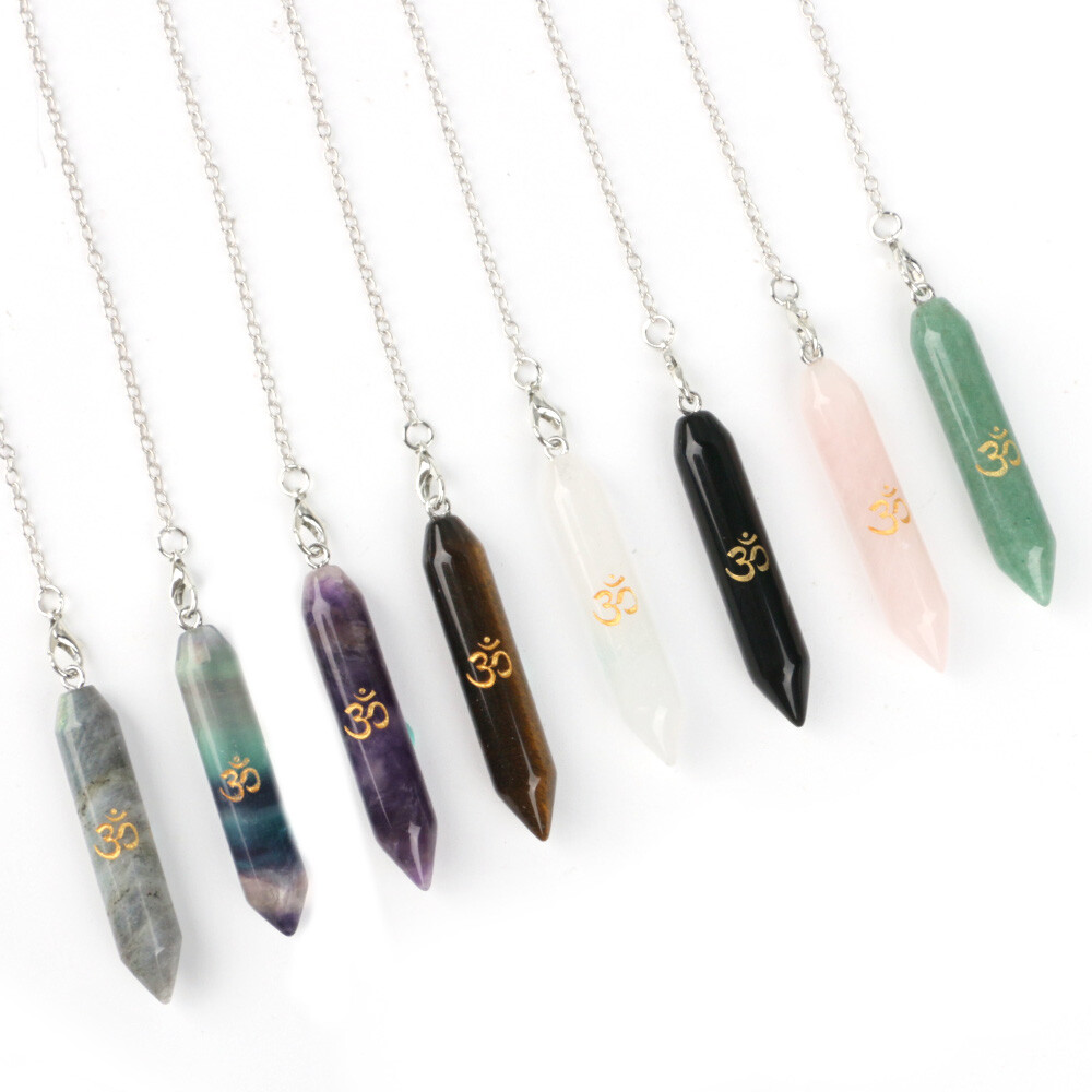 Chakra Crystal Pendulum Pendant Chain Runes Yoga Symbol Hexagonal Column Point