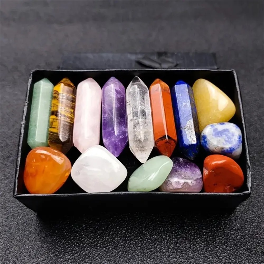 14pcs Chakra Quartz Crystal Set Hexagon Healing Stones Meditation Decor