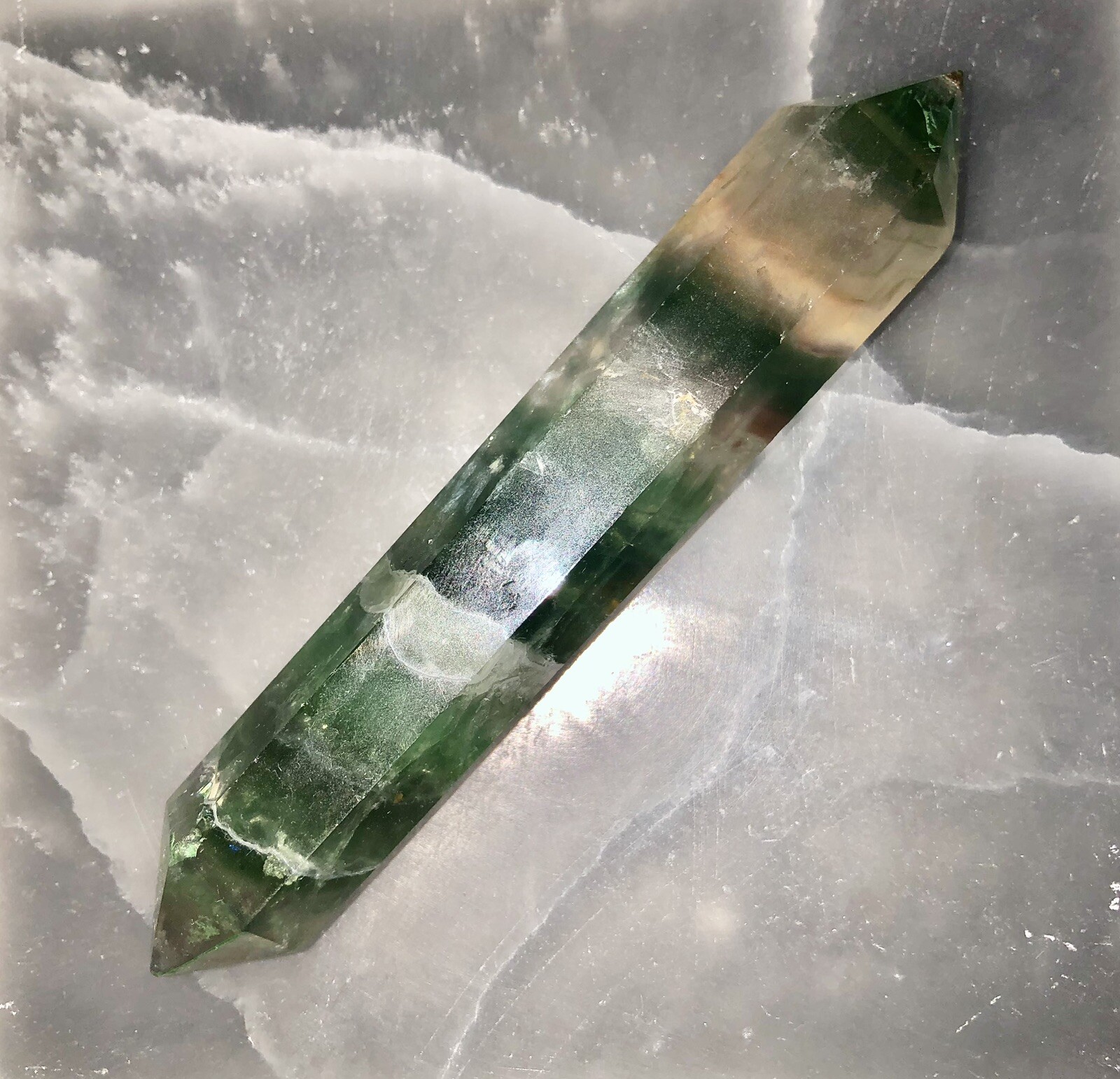 Authentic Rainbow Fluorite Wand DT Double Terminated Point Meditation 79g