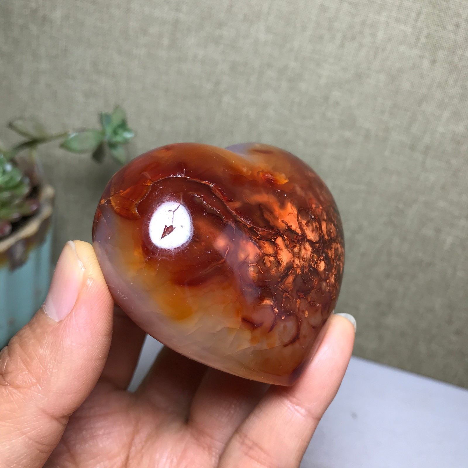 NATURAL red agate heart shaped Hand carved polished Crystal specimen 163g A4102