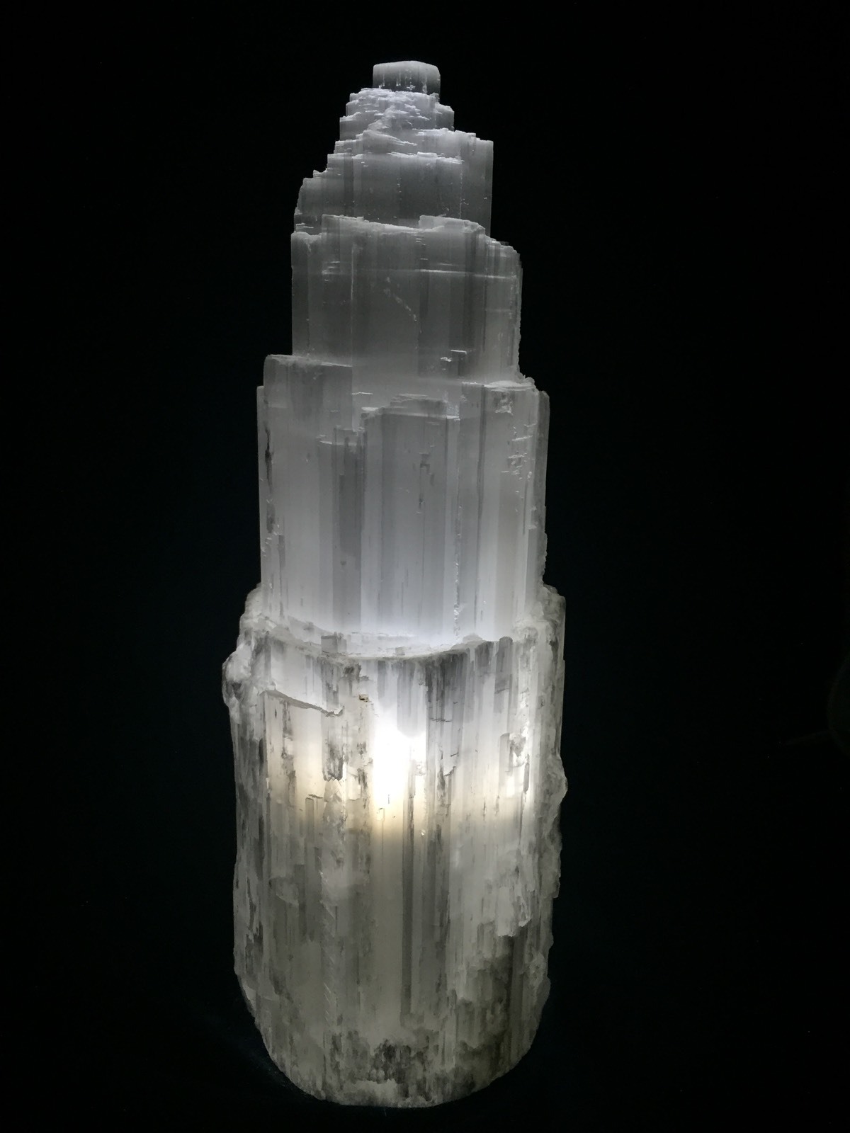 10″ Large Selenite Lamp With Cord White LED Crystal Lamp Selenite Tower Lamp.