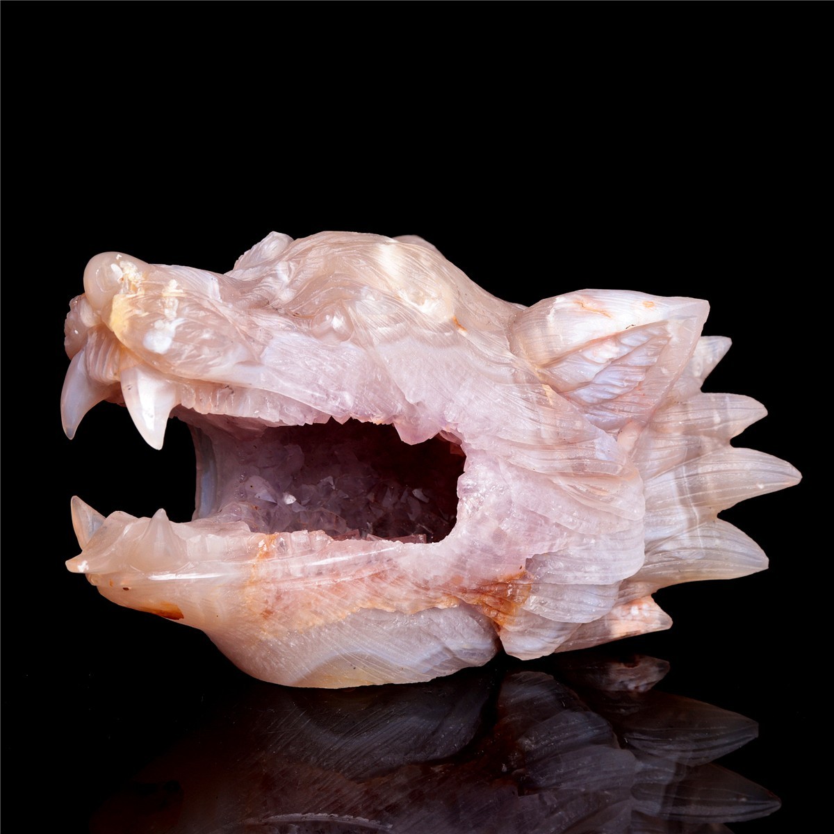 6″ Druzy Agate Crystal Wolf Head Figurine Animal Carvings