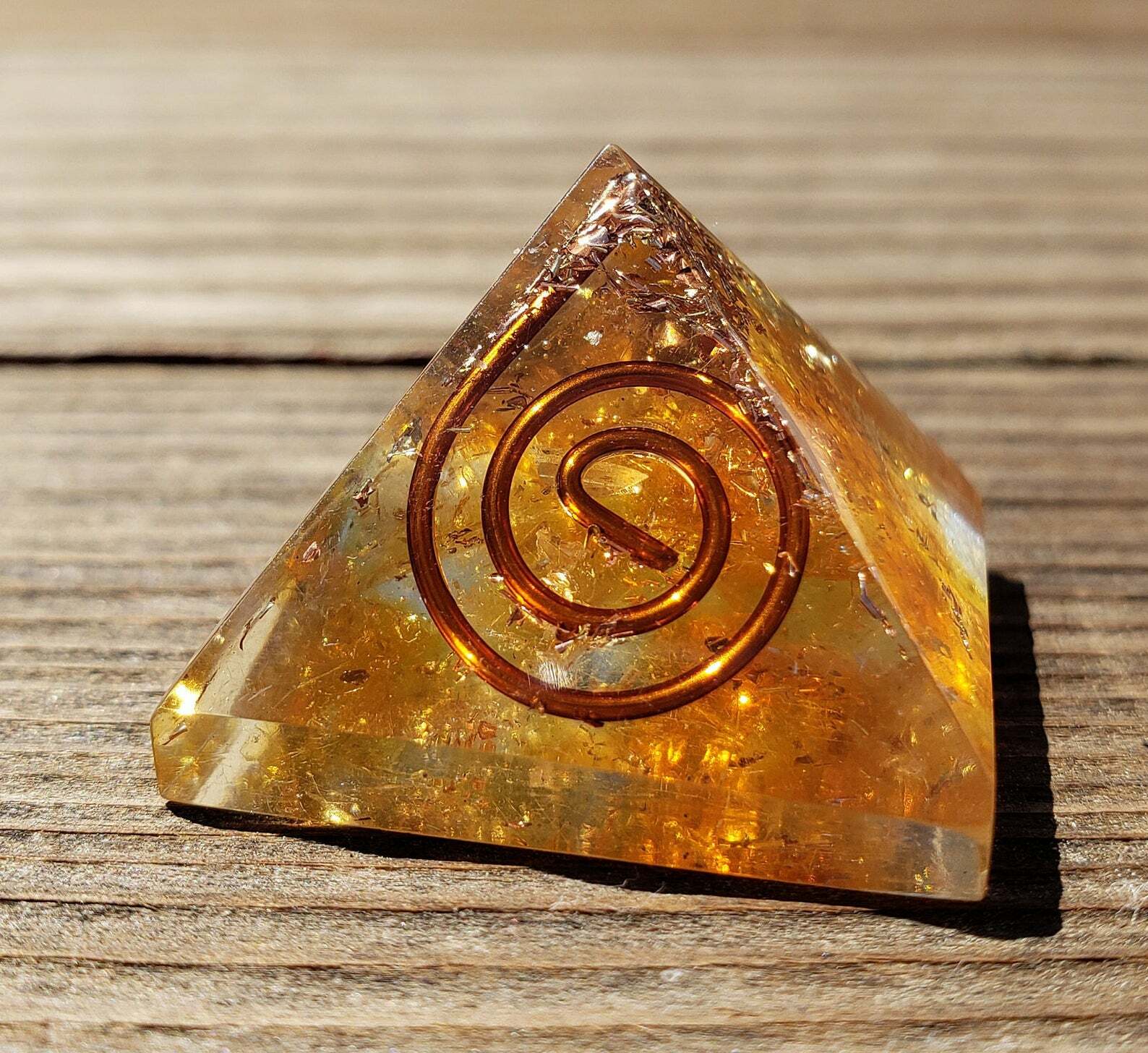 SMALL (25-30mm) AMBER COIL ORGONE GEMSTONE PYRAMID ORGONITE