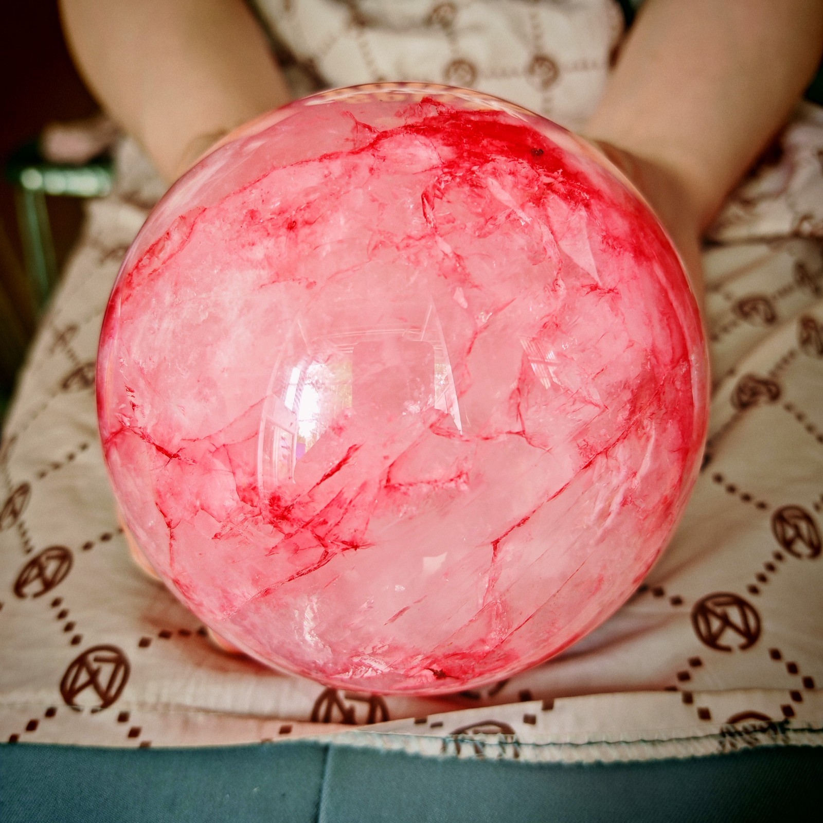 2.64LB TOP Natural Red gum flower quartz ball crystal Hand carved Decorative