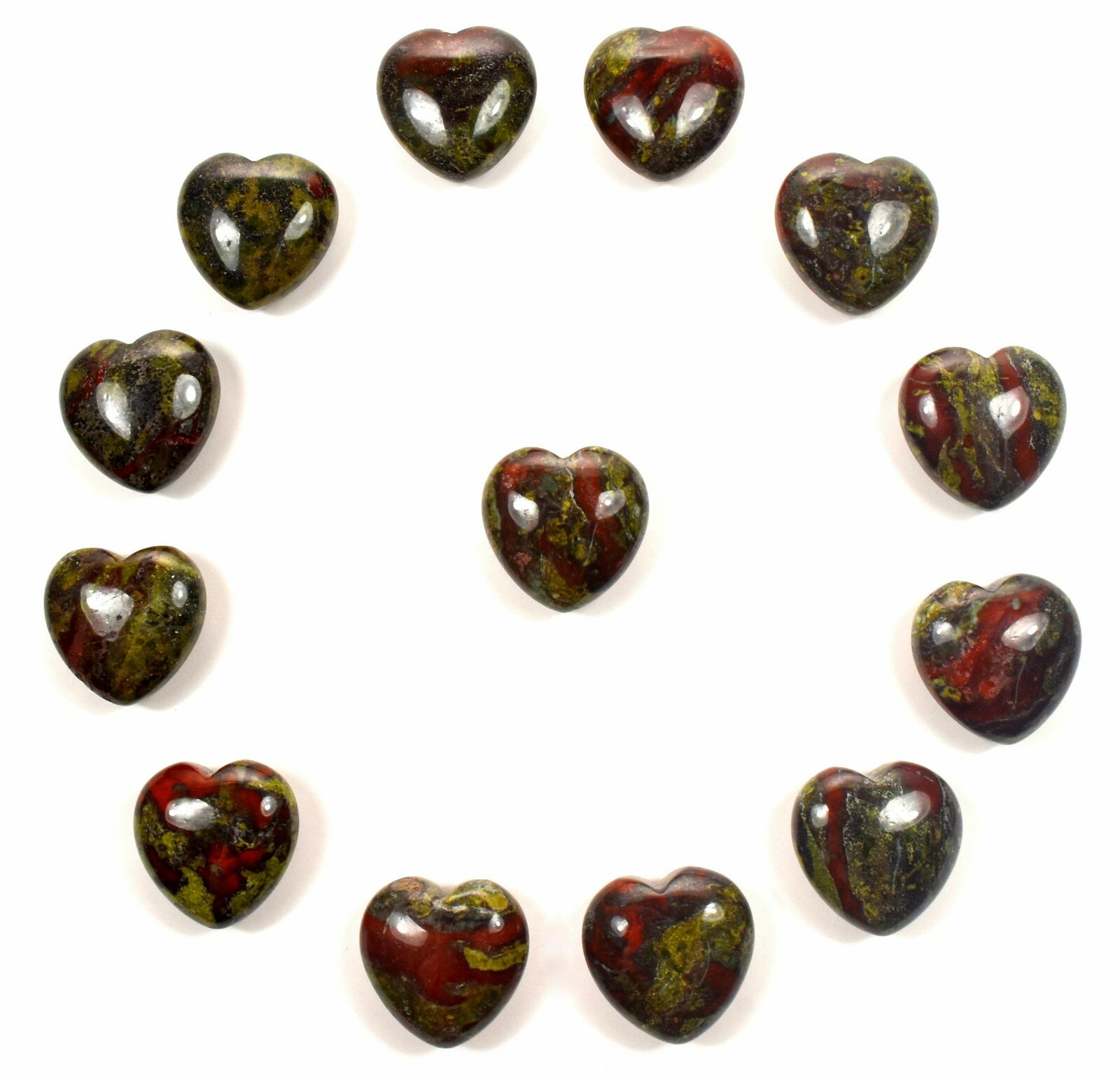 30mm Dragon Blood Stone Puffy Heart Red Green Gemstone Crystal – Africa (1PC)