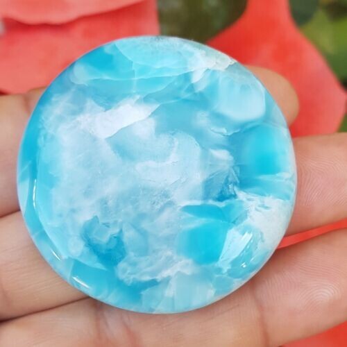 NATURAL DOMINICAN REPUBLIC LARIMAR CABACHON 1.76 INCHES 44 pt 9 MM
