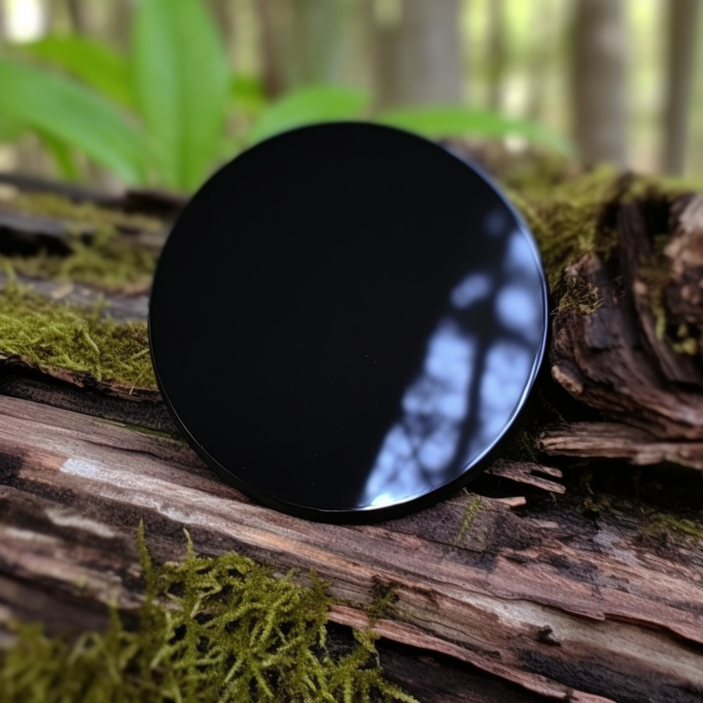 3.3” Natural Black Obsidian Scrying Round Mirror Heal Crystals Shelf With Plate