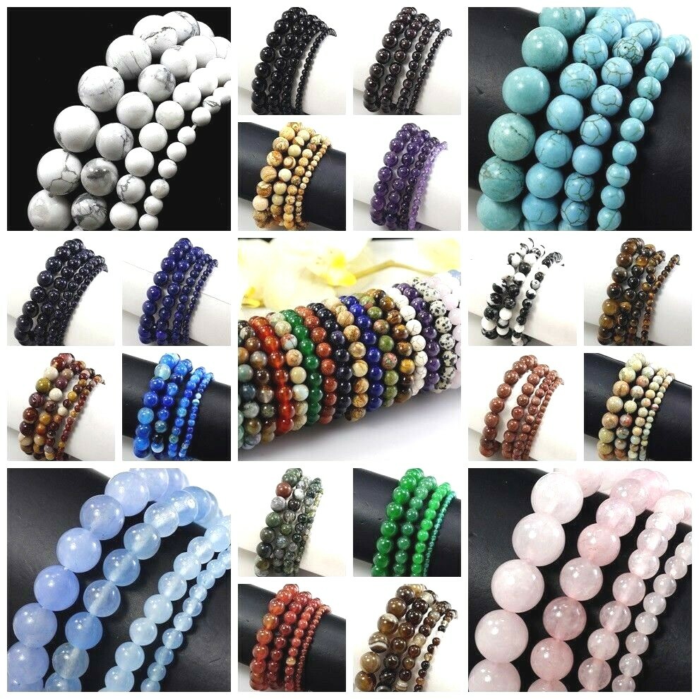 Handmade Beaded Bracelet Round Gemstone Elastic 7.5″ Healing Balance 4 6 8 10 12