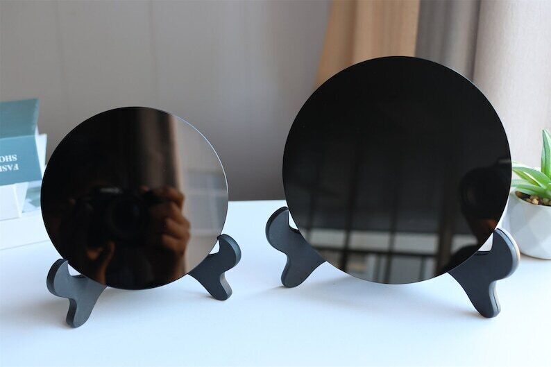Black Obsidian Crystal Scrying Wafer Mirror Healing Energy Home Decoration Gift