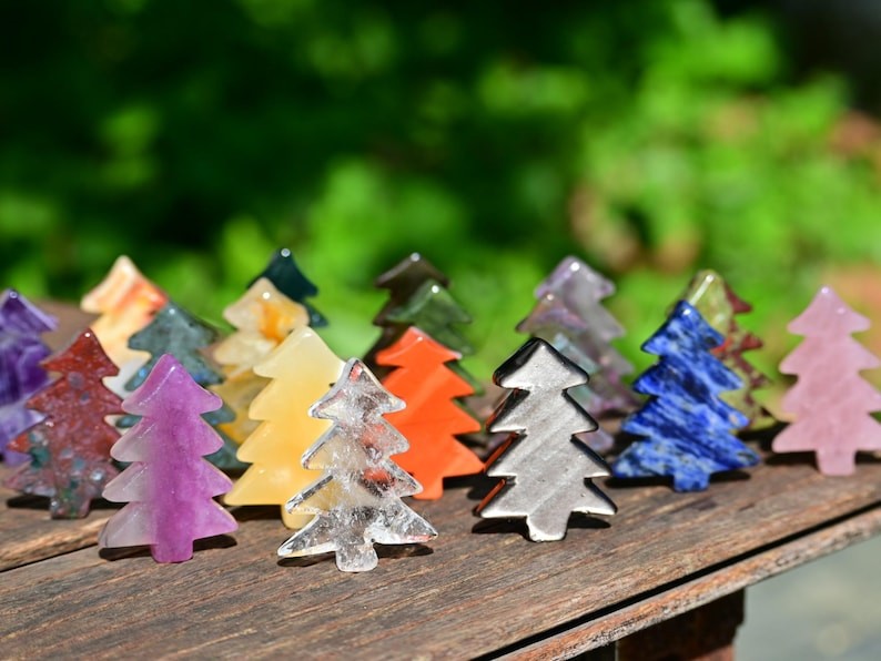 2” Natural carved mixed material Christmas Tree Reiki decor healing gift 1pc