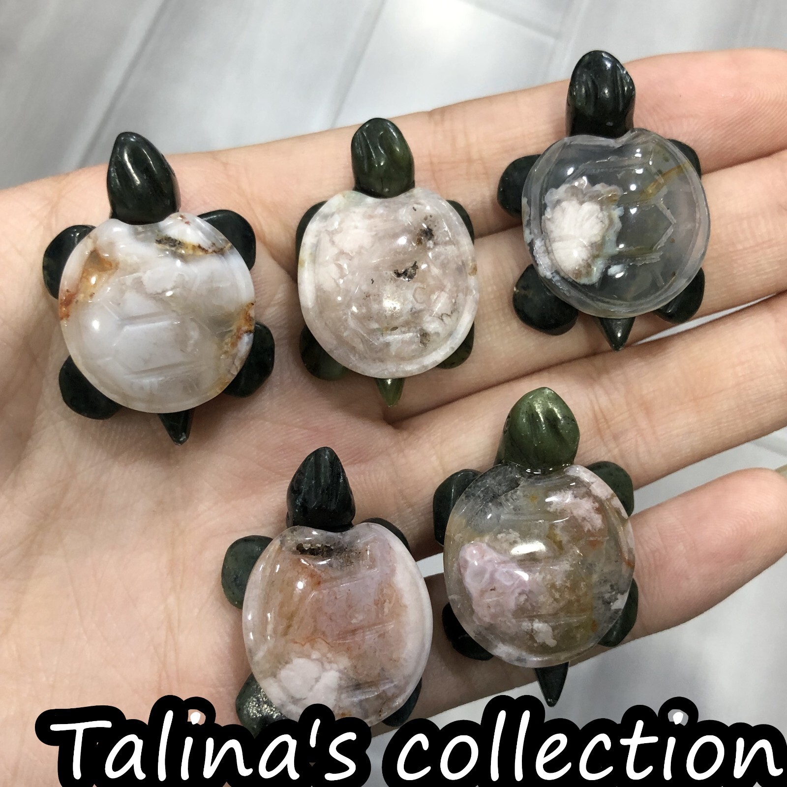 5pcNatural cherry agate Quartz hand Carved Mini Sea turtle crystal skull healing