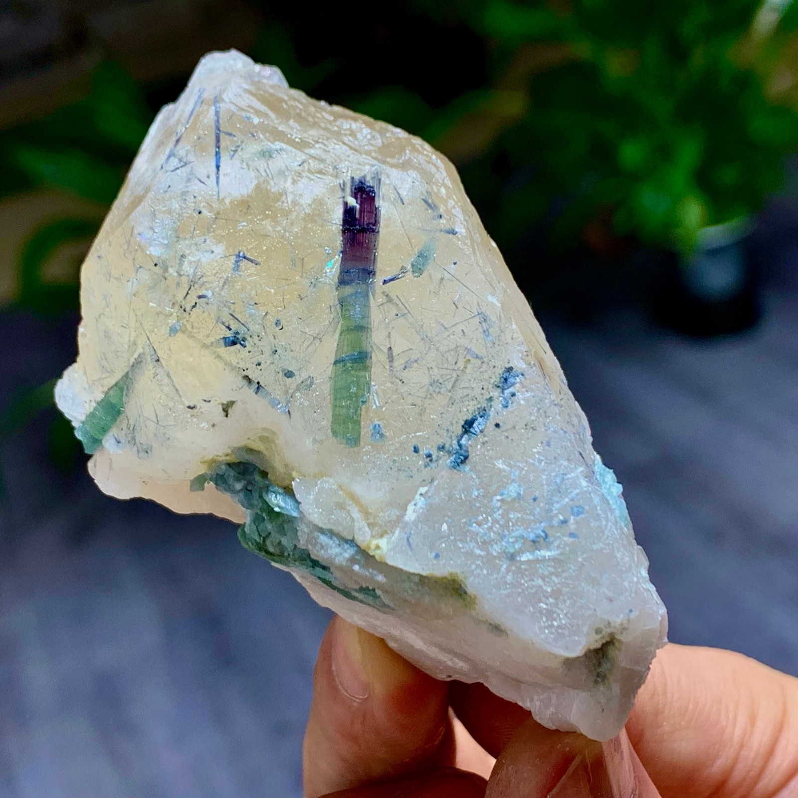 133G Natural tourmaline quartz crystal cluster mineral specimen