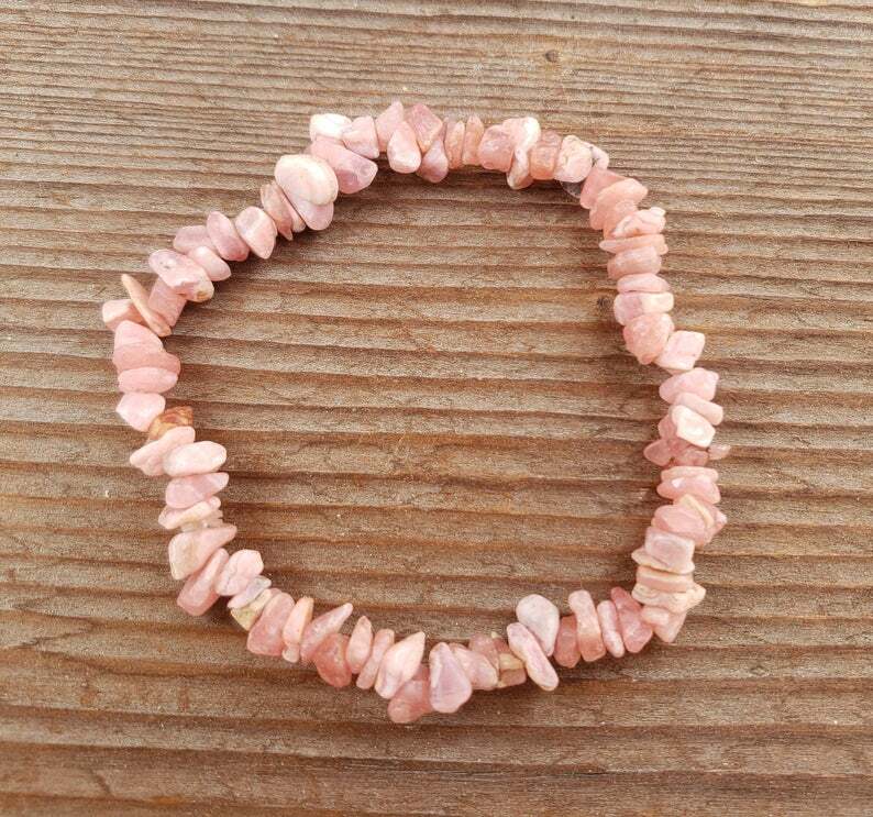 NATURAL RHODOCHROSITE STONE GEMSTONE STRETCHY CHIP BRACELET