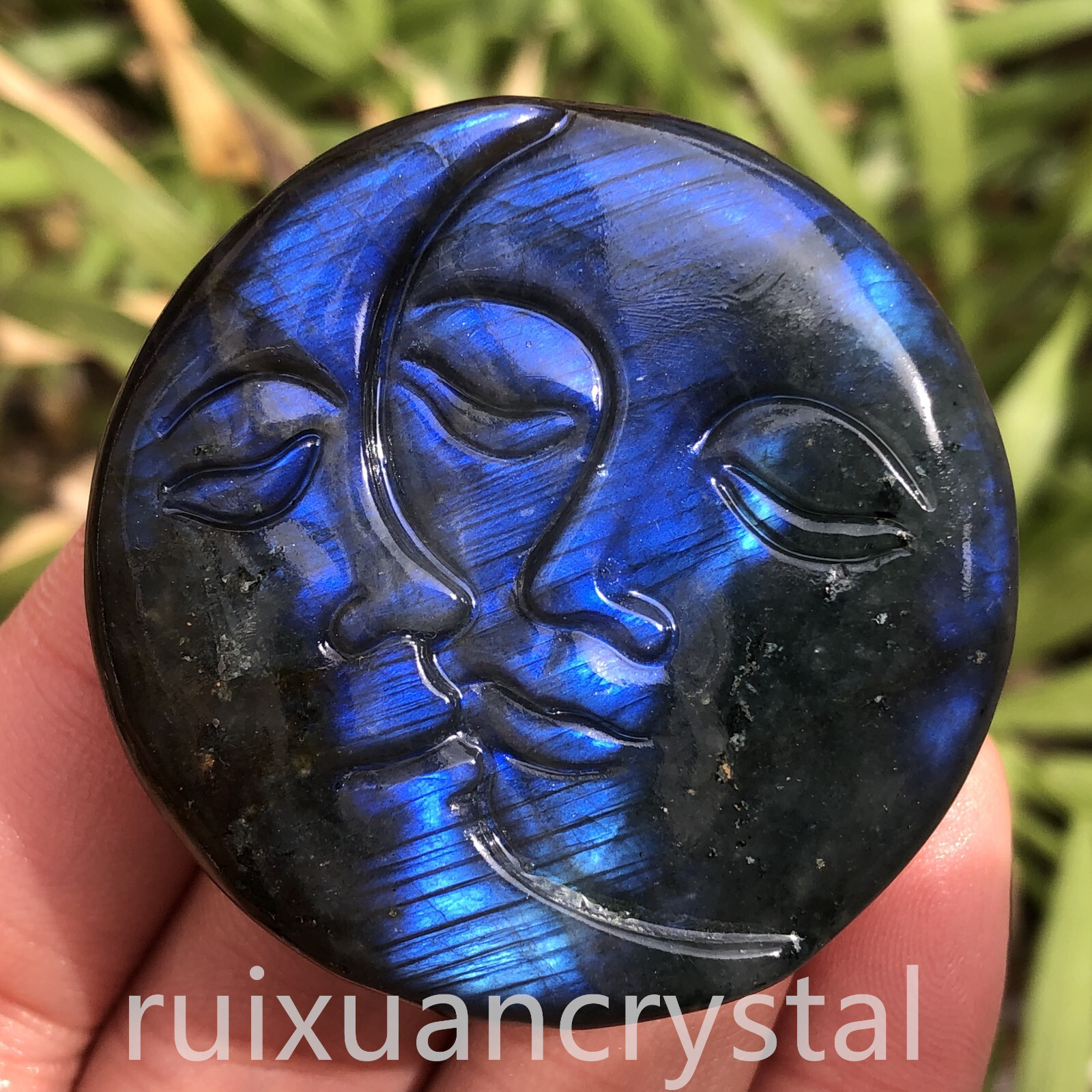 1pc Natural Labradorite Quartz Hand- Carved Sun Moon skull Crystal Reiki healing