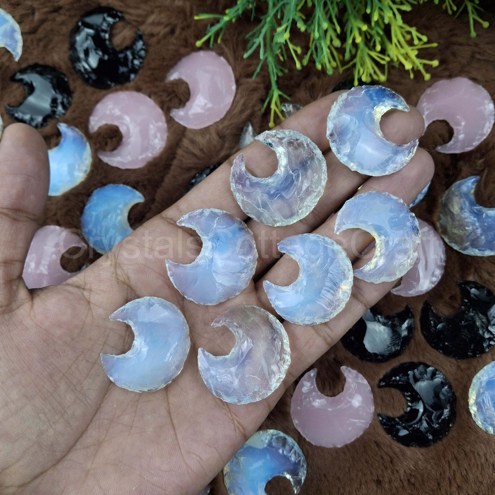 Opalite Moon Opalite Metaphysical Glass Crescent Opalite Crystal Healing Shape