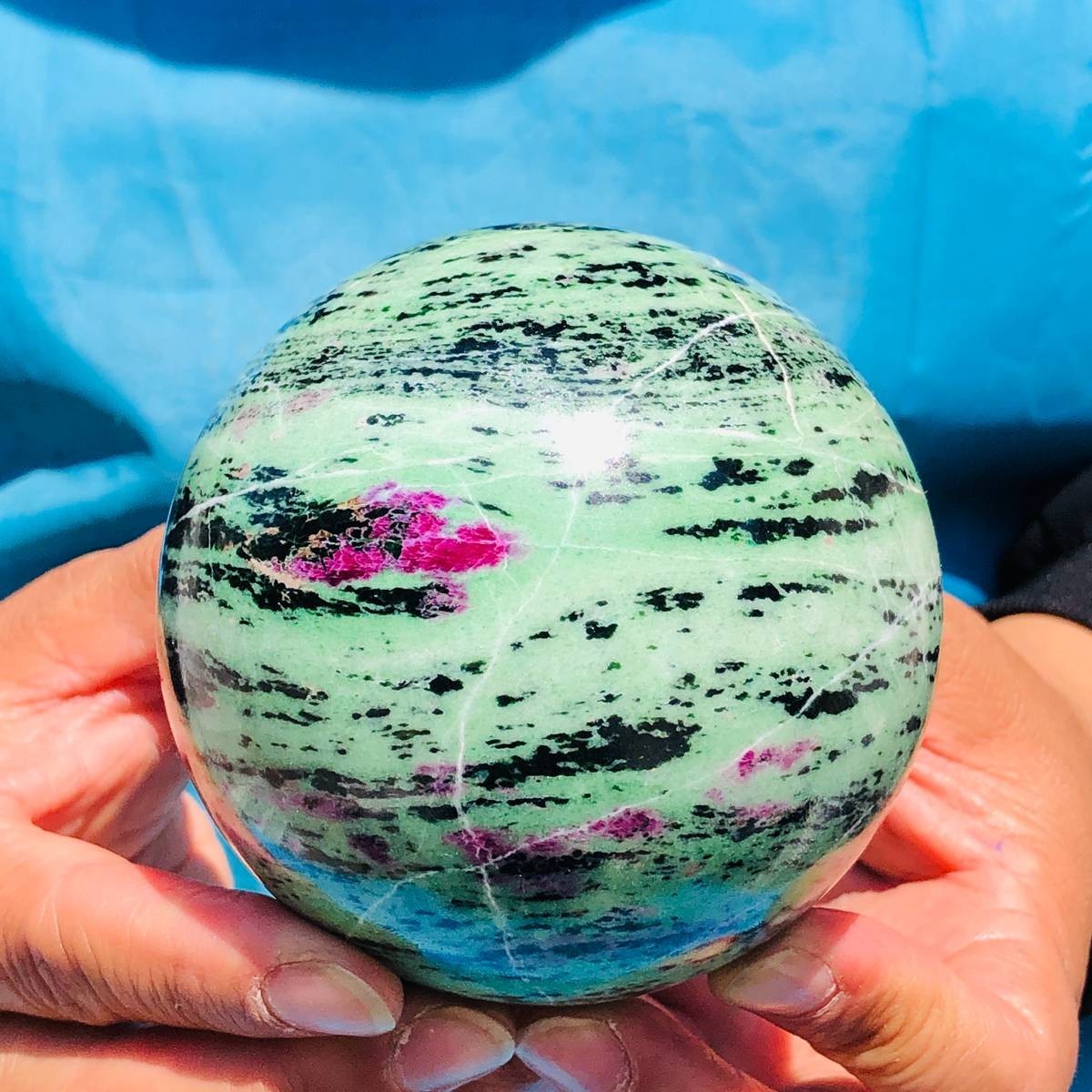 2pcs4.79LB Large Natural Ruby Zoisite Sphere Crystal Healing Stone Specimen 5175