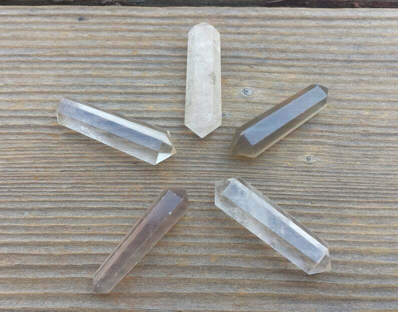 NATURAL SMOKEY QUARTZ DOUBLE TERMINATED GEMSTONE CRYSTAL PENCIL POINT (ONE)