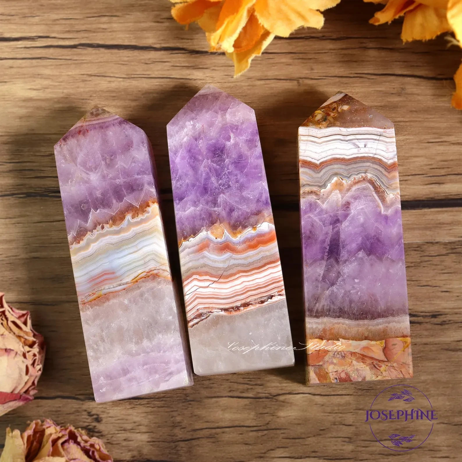 Amethyst Lace Agate Healing Crystal Tower Point Wands Reiki Obelisk Mineral Rock