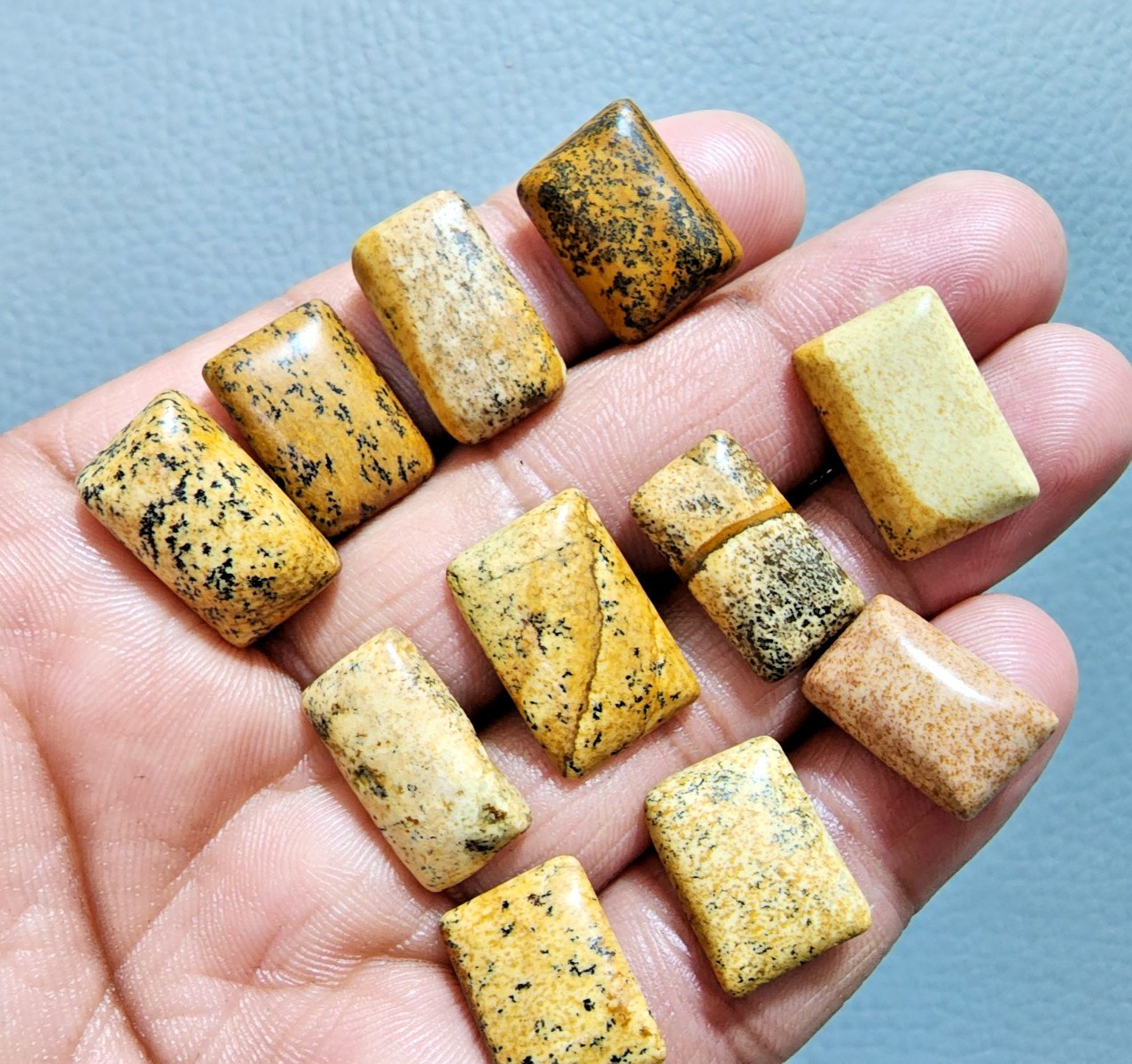 11 Pcs Lot Beautiful Picture Jasper Cabochons Polished Stone Jewelry Making Lot
