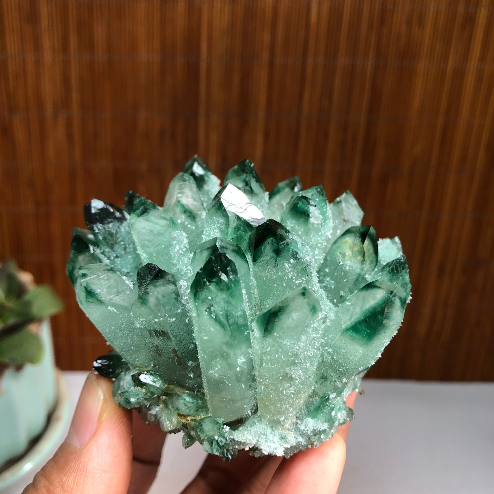 New Find Green Phantom Quartz Crystal Cluster Mineral Specimen 224g A1491