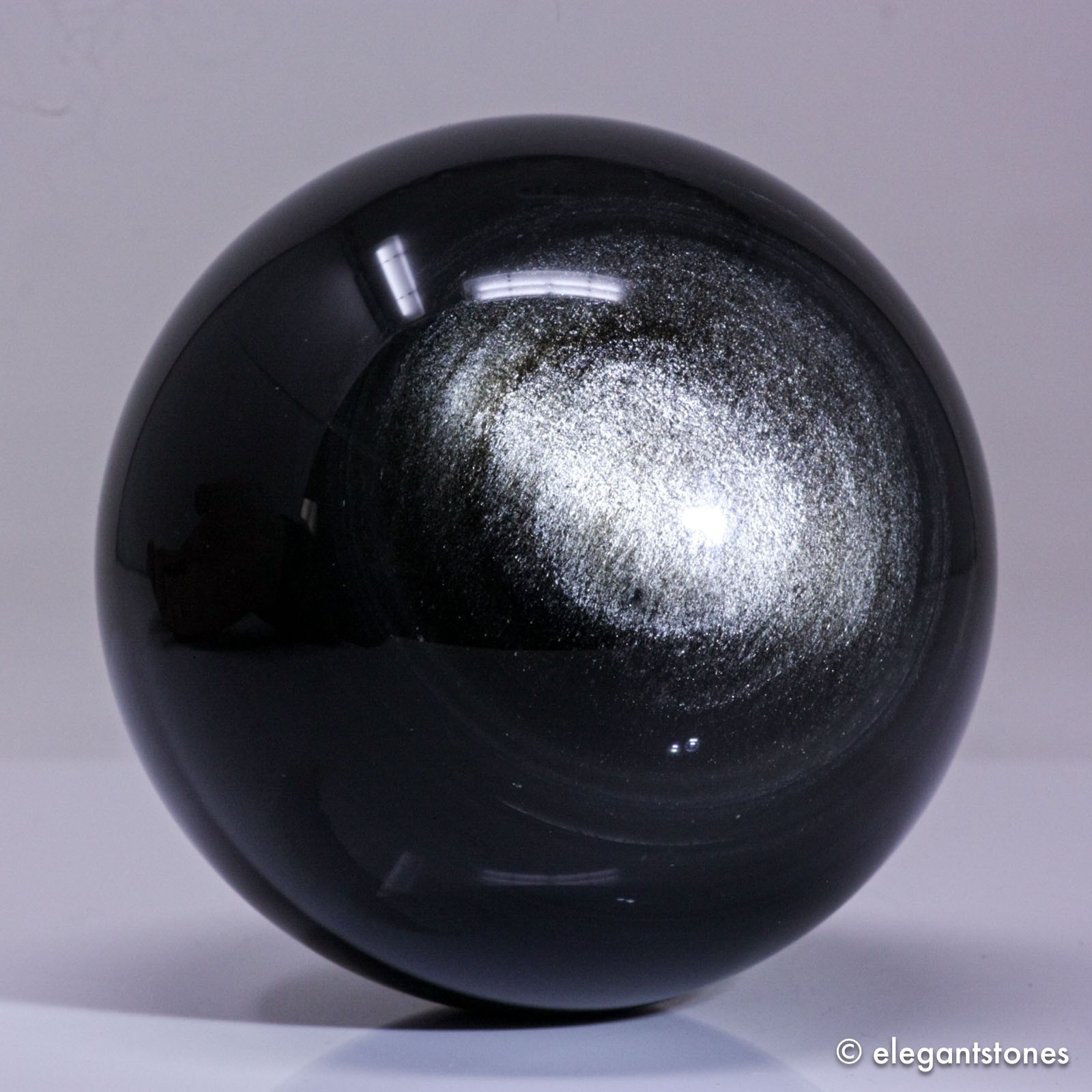 3.1″ 1.3lbs Flashy Silver Sheen Obsidian Sphere Crystal Ball Reiki Healing Stone