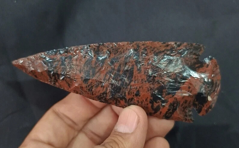 Hand-Carved Mahogany Obsidian Arrowhead, Select Size Obsidian Gemstone Spearhead