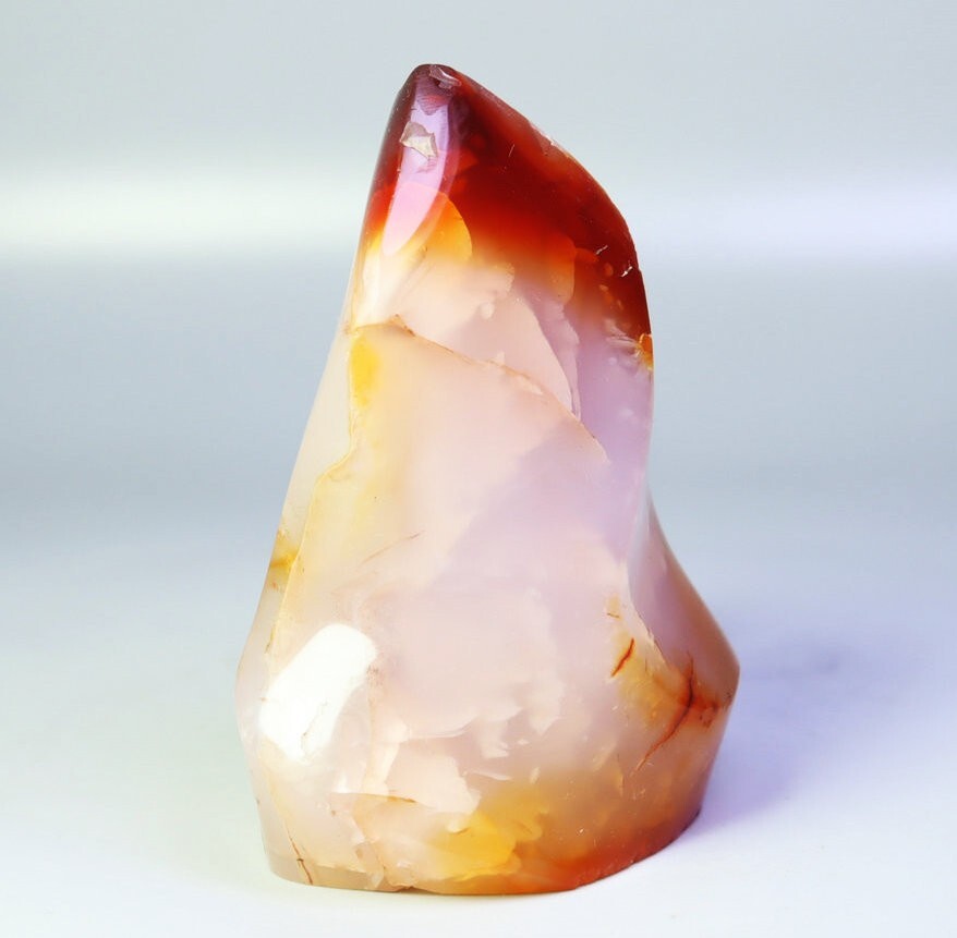 156g Natural Red Orange Carnelian Agate Quartz Crystal Flame Freeform Madagascar