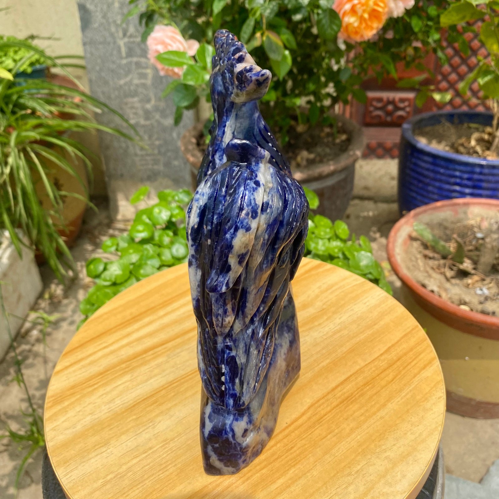 4.3LB Natural blue patterned stone carving rooster statue crystal Healing Stone