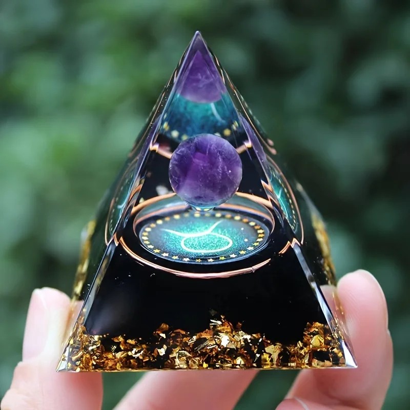 Orgonite Pyramid Amethyst Peridot Healing Crystal Energy Orgone EMF Protection