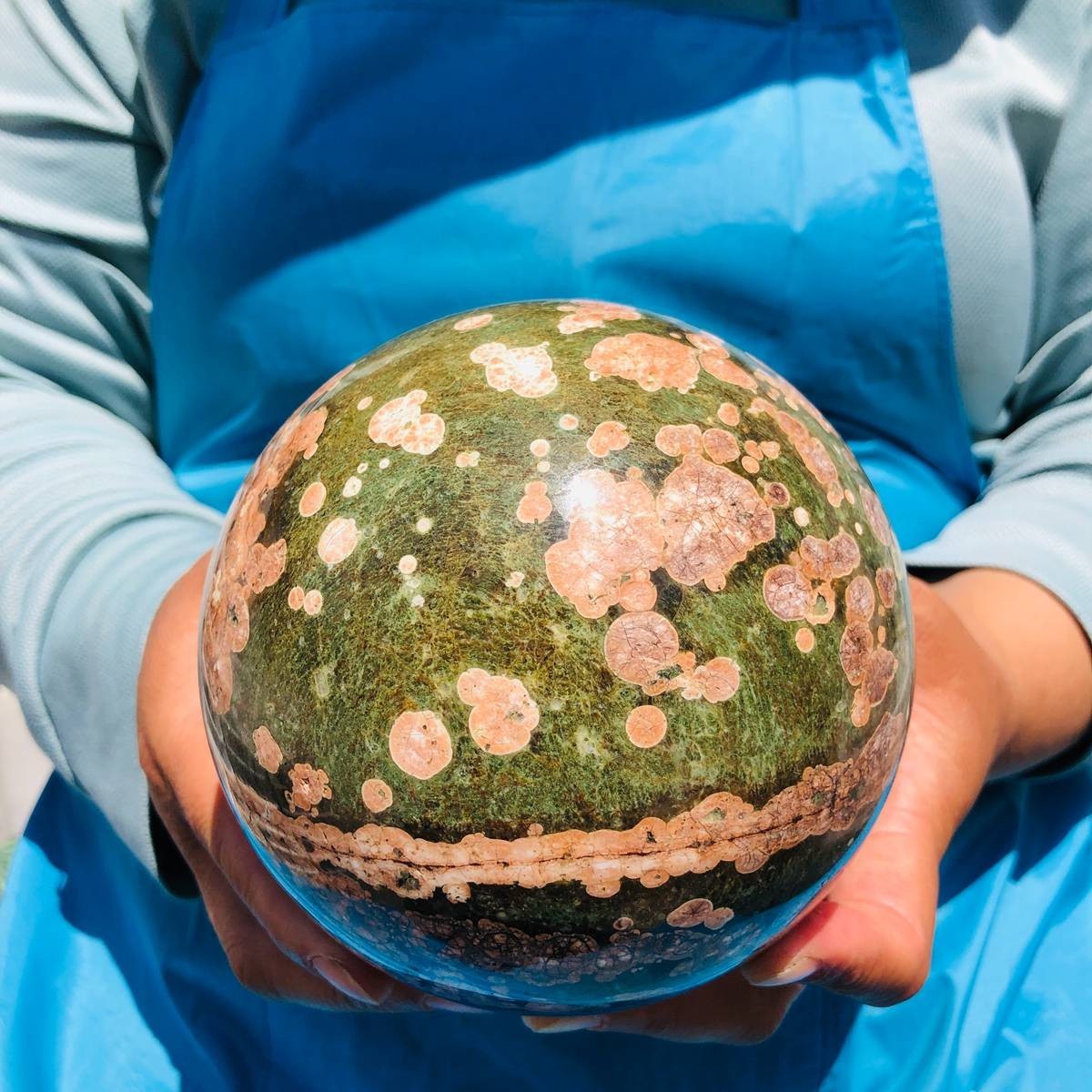 4.7LB Natural Cherry Blossom Agate Crystal Sphere Floral Healing Gem Stone 4849