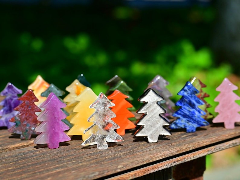 2” Natural carved mixed material Christmas Tree Reiki decor healing gift 1pc