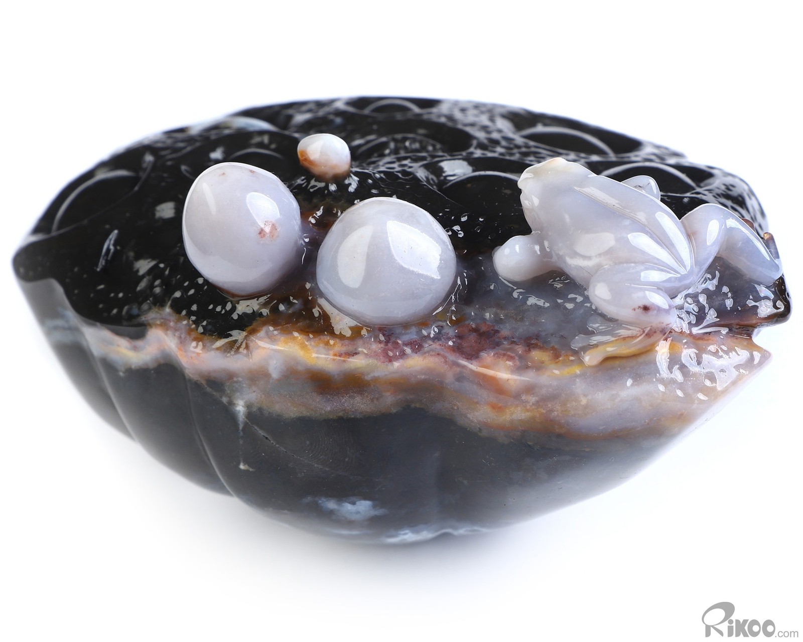 4.7″ Indian Agate Hand Carved Crystal Frog Sculpture, Crystal Healing