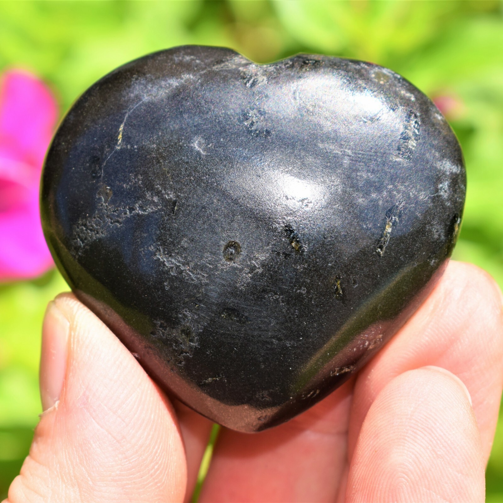 [1] Himalayan Black Tourmaline Puffy Heart / Palm Stone + Selenite Charger