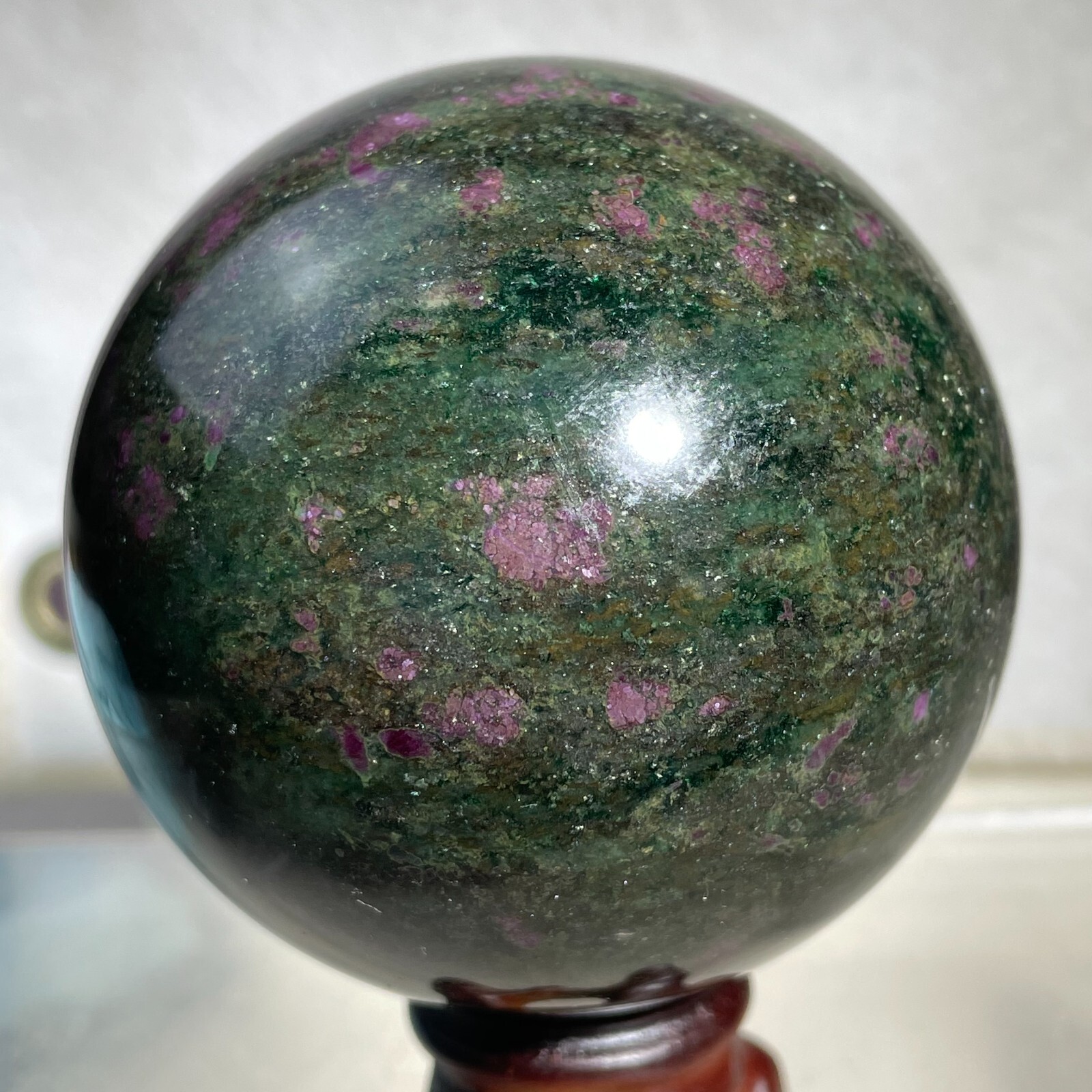548g Natural Red Green Emerald and Ruby Gemstone Quartz Crystal Sphere Ball