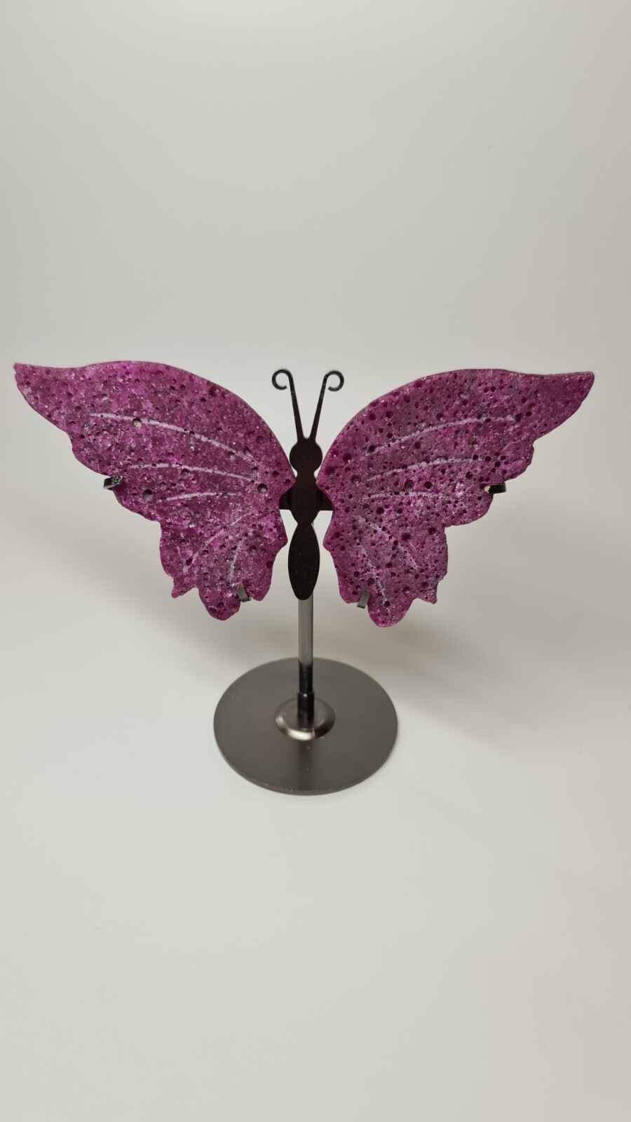 Lab-created Honeycomb Ruby Butterfly Wings On Stand UV Reactive