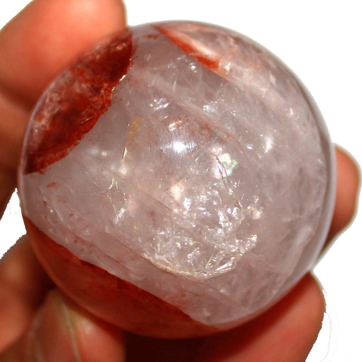 133g Natural Red Fire Hematoid Quartz Eye 46MM Crystal Sphere Ball Mineral Decor